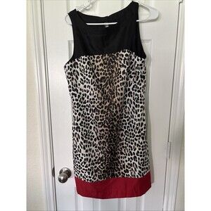 WHITE HOUSE BLACK MARKET Dress 8 Sleeveless Leopard Black Red Accent
